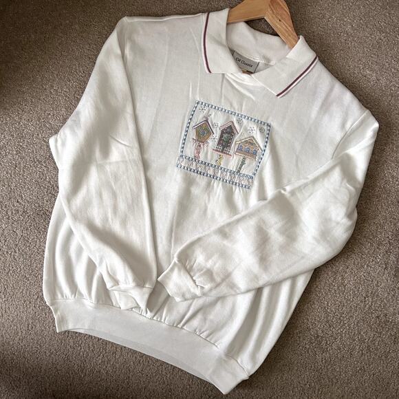 CW Classics Holiday Christmas Coquette Embroidered Pink Collared Sweater Size M - Picture 7 of 13